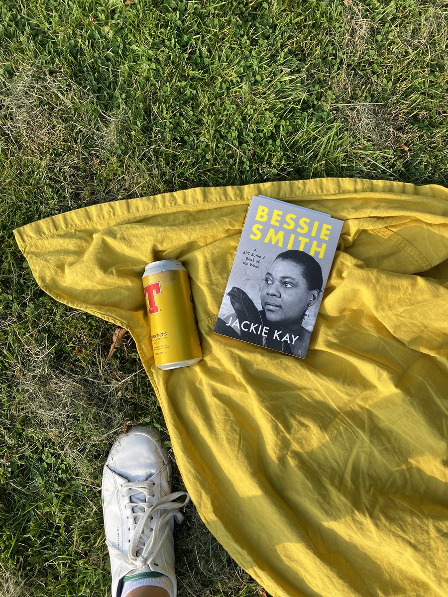 thisisfin's tweet image. The sun is out, the beer is cold, and I’ve taken Bessie to the park @JackieKayPoet