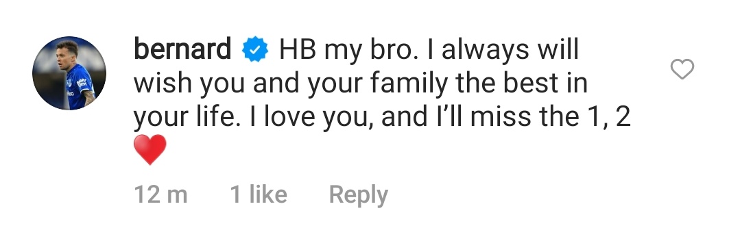 Bernard wishing Lucas Digne happy birthday on Instagram.

Looks like he\s off? 