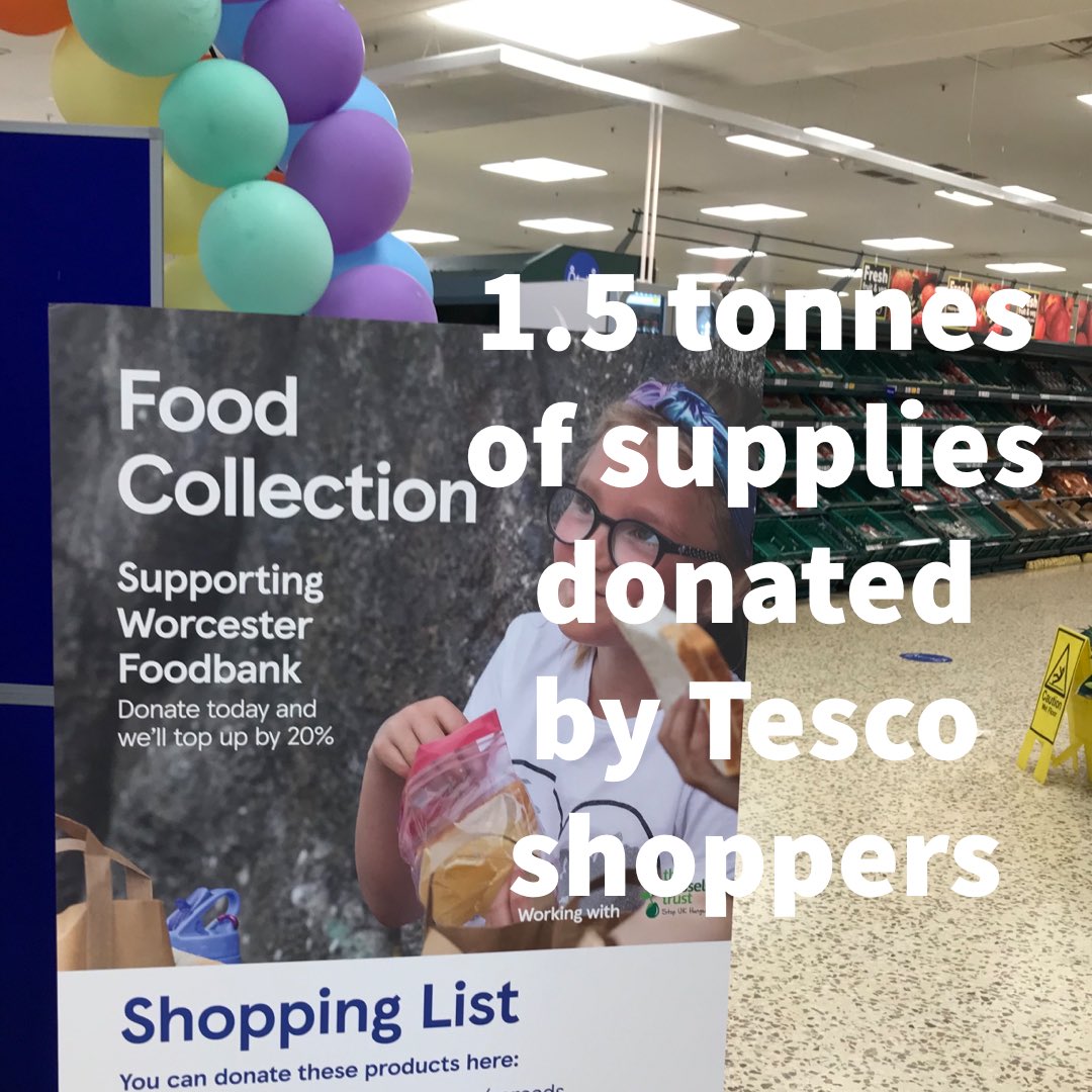 Worcs_Foodbank's tweet photo. We’re taking stock after another hugely successful summer supermarket collection at the @Tesco stores in Warndon and St Peter’s. Customers donated enough supplies to fill more than 150 crates across the 3 days - a phenomenal effort. 🛒 #everycanhelps https://t.co/YQZUkrN5V1