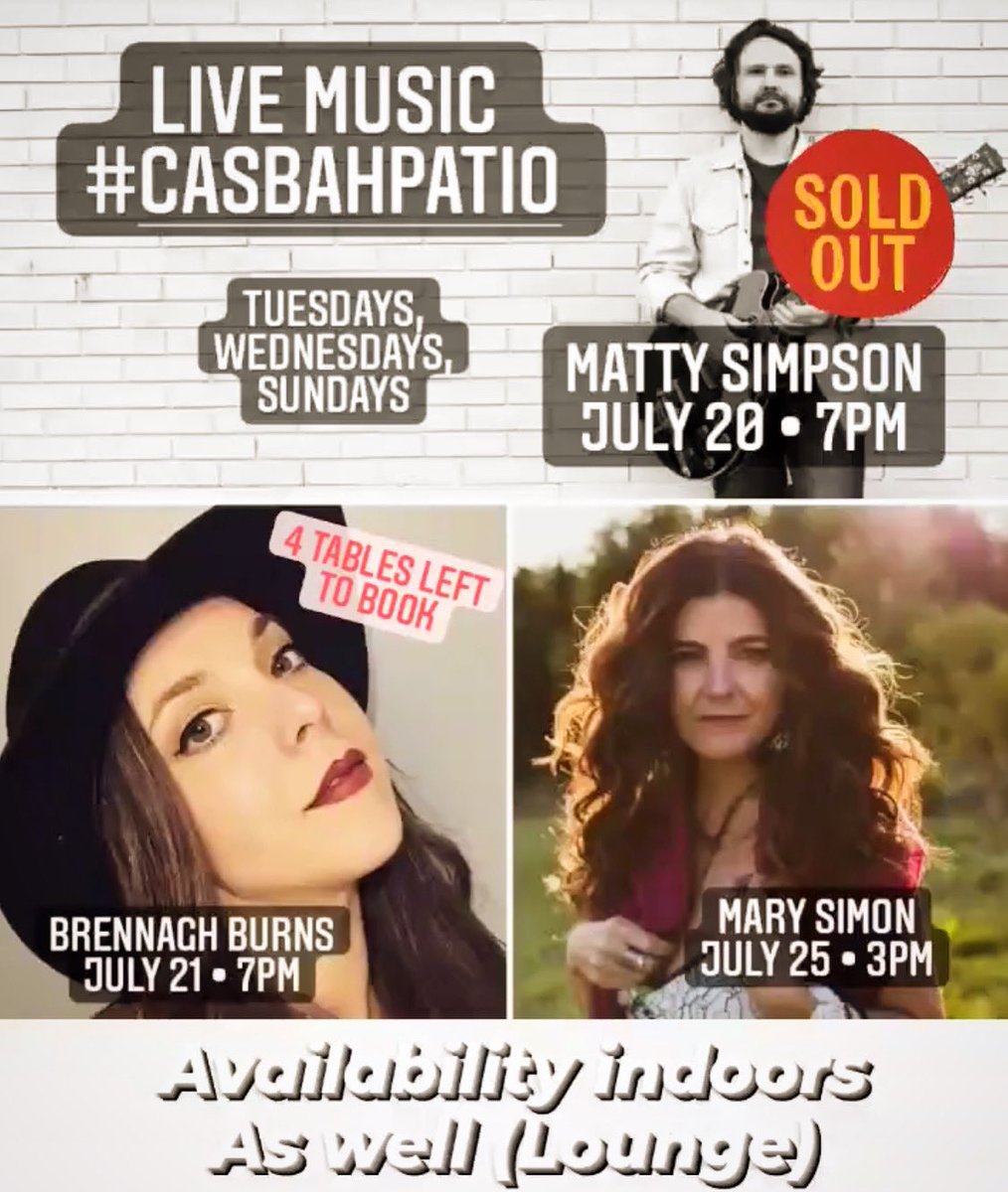 I’m So excited that live music is coming back! @CasbahHamilton has some Killer music lined up for this week on our patio, starting up tonight w/ my love, <a href="/mattyfxsimpson/">Matty Simpson</a> ! Also super stoked that even if it rains, the show will still go on, inside our thoughtfully spaced out venue