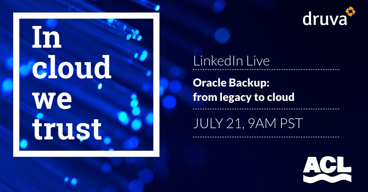 druvainc's tweet photo. Join us live tomorrow on our LinkedIn page for an episode of #InCloudWeTrust, where we will talk with Atlantic Container Line about their experience protecting #Oracle databases in the cloud and ways to reduce complexities. https://t.co/R1kANojv0m