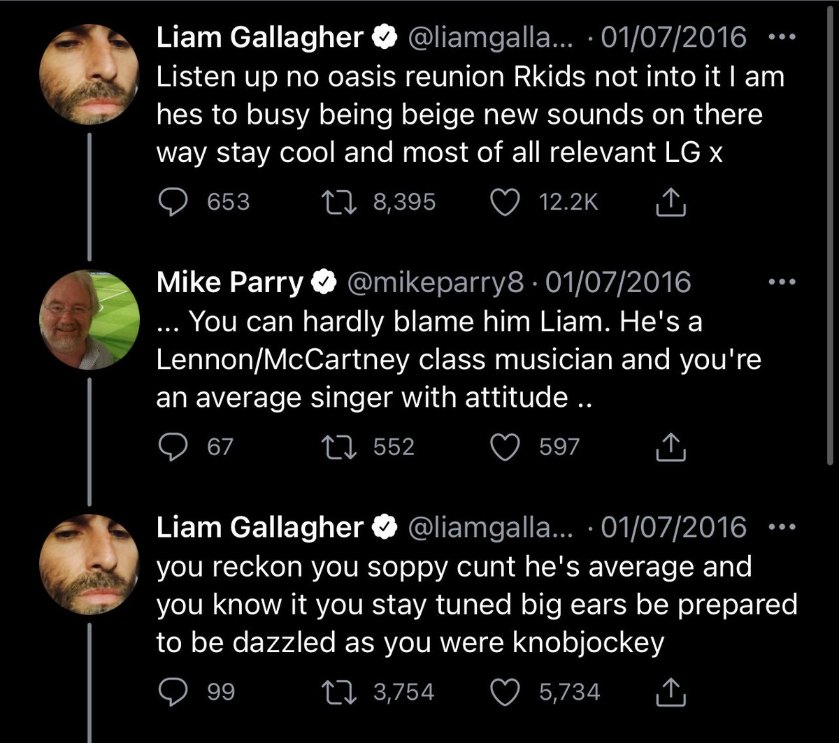 mainlyoasis's tweet image. One of the finest exchanges on Twitter between Liam Gallagher and Mike Parry