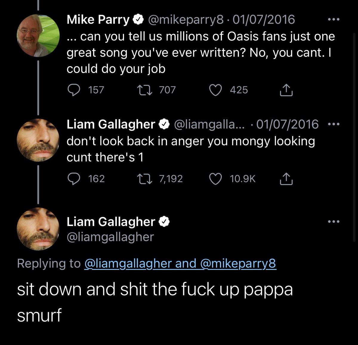 mainlyoasis's tweet image. One of the finest exchanges on Twitter between Liam Gallagher and Mike Parry