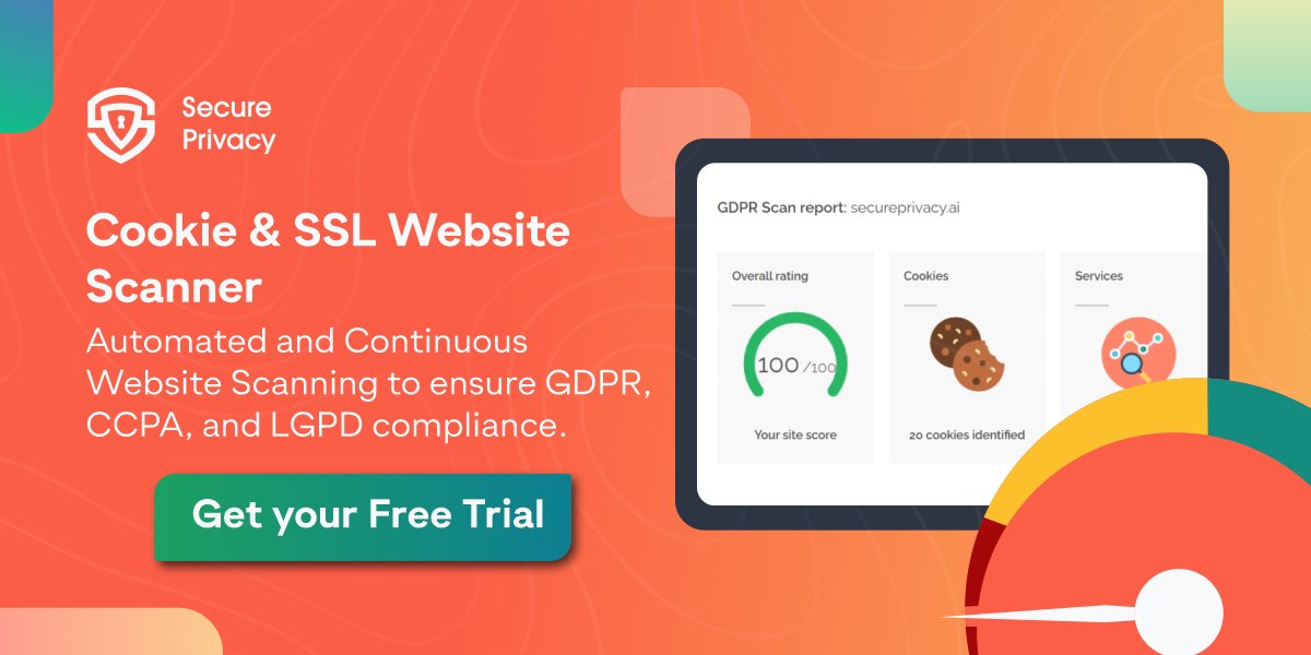 SecurePrivacyAI's tweet image. #SecurePrivacy's Scan Report includes:

✅ Website compliance score 💯
✅ Actionable advice towards compliance
✅ #Cookie 🍪 detection
✅ Third-party service detection 🔍 by category

Make #compliance easy on yourself.
Start your free trial today.