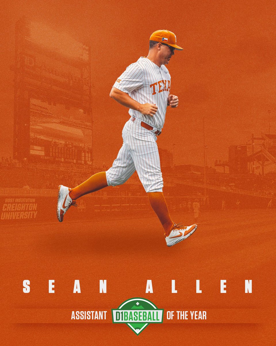 Texas Baseball (@texasbaseball) on Twitter photo THATโS OUR ๐-๐ธ.
<a href="/SeanAllen3/">Sean Allen</a> has been named the 2021 @D1Baseball Assistant of the Year.
HookEm.at/SeanAllen ๐ค THATโS OUR ๐-๐ธ.
<a href="/SeanAllen3/">Sean Allen</a> has been named the 2021 @D1Baseball Assistant of the Year.
HookEm.at/SeanAllen ๐ค