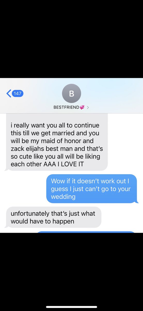 gracej656's tweet photo. I’m bored and looking at old texts:

Me texting @HannahLewis55 right before mine and @ZackKelly25’s first date:
VS the day after:
Now over a year later, she’s actually getting married, Zack turned into the best thing ever, and we are actually best man and maid of honor😂❤️🥺 https://t.co/YLYrrbtEx6