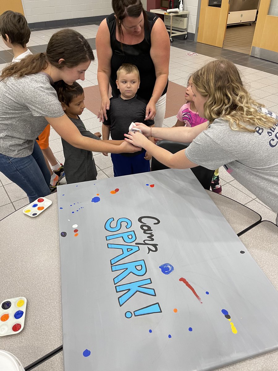 Camp SPARK Artful Antics week kicks off with kindness rocks and finger print mural painting!