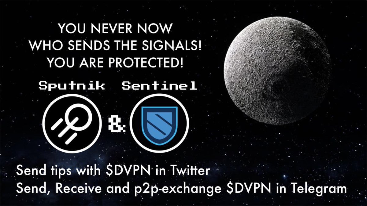 SputnikNetwork's tweet photo. @Sentinel_co and @SputnikNetwork are connected!

Send tips with $DVPN directly in Twitter!
Write in any comment with other text or without:
<@username> <amount>dvpn #sputnik

Example:
@LinkSentinel 1.23dvpn #sputnik

It will send 1.23 $DVPN to balance of @LinkSentinel 

⬇️⬇️⬇️ https://t.co/dSXv7ymFvI