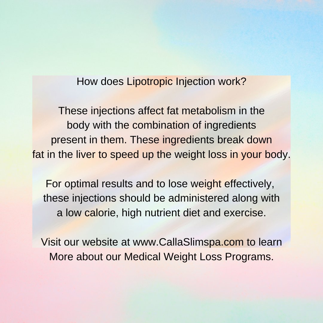 CallaSlimspa's tweet photo. Learn more about Lipo Injections at https://t.co/CJkXULd9m4
#weightlossjourney #medicalweightloss #LIPOTROPIC #loseweightfast #loseweight https://t.co/c60bZp4oRd
