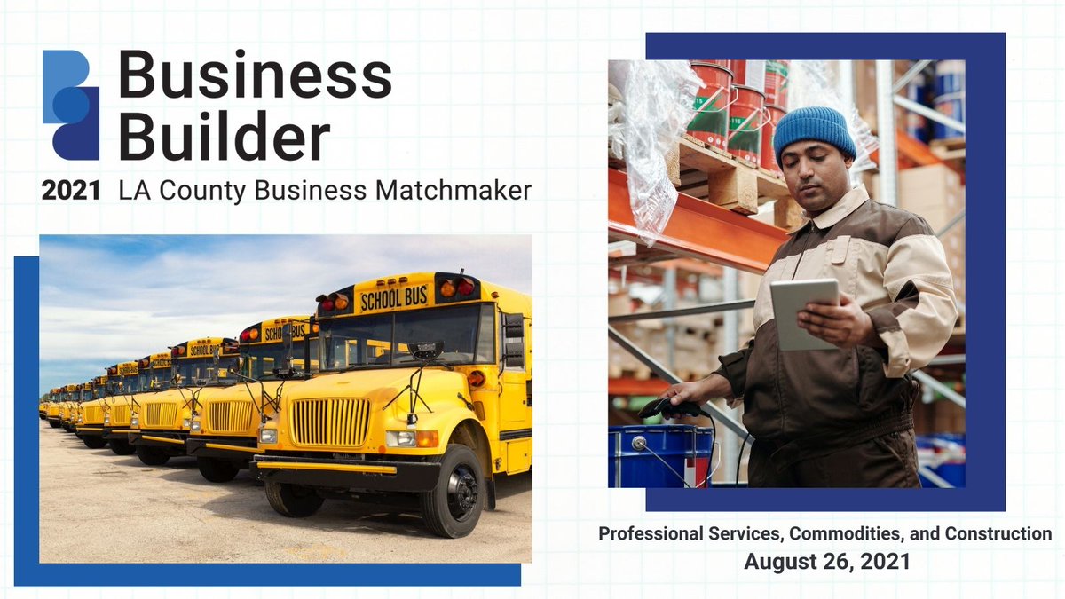 BusinessBuildLA's tweet image. Register by August 13 to be eligible for Business Builder's Matchmaking appointments, where we match professional services, commodities, and construction small businesses to large buyers. businessbuilderexpo.com #BusinessBuilder2021