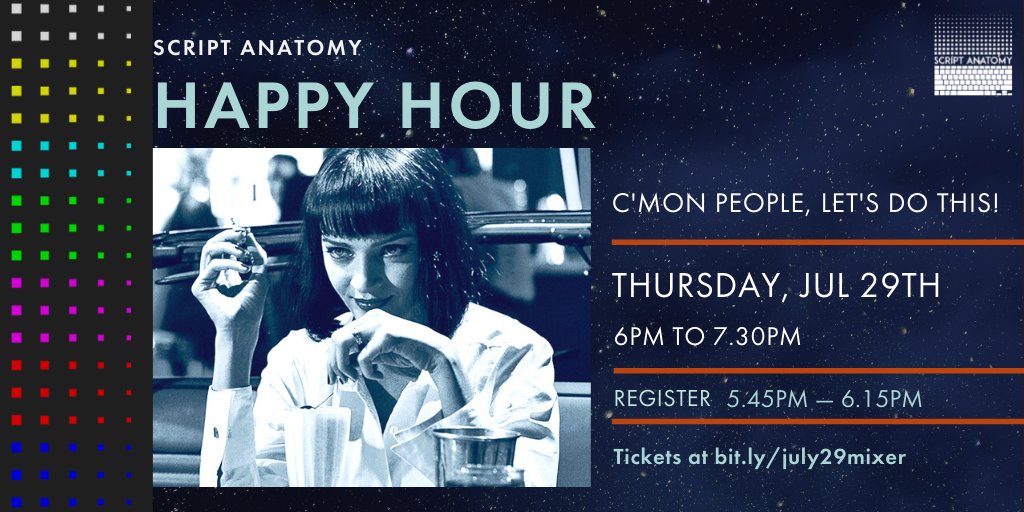 Syeeel's tweet image. If you're looking to hang out with a #WritingCommunity  from the safety of your own home next week, join us for @ScriptAnatomy's FREE Monthly mixer, on Thursday July 29th from 6-7:30pm. Be there and be a Zoom square!
scriptanatomy.com/screenwriting-…