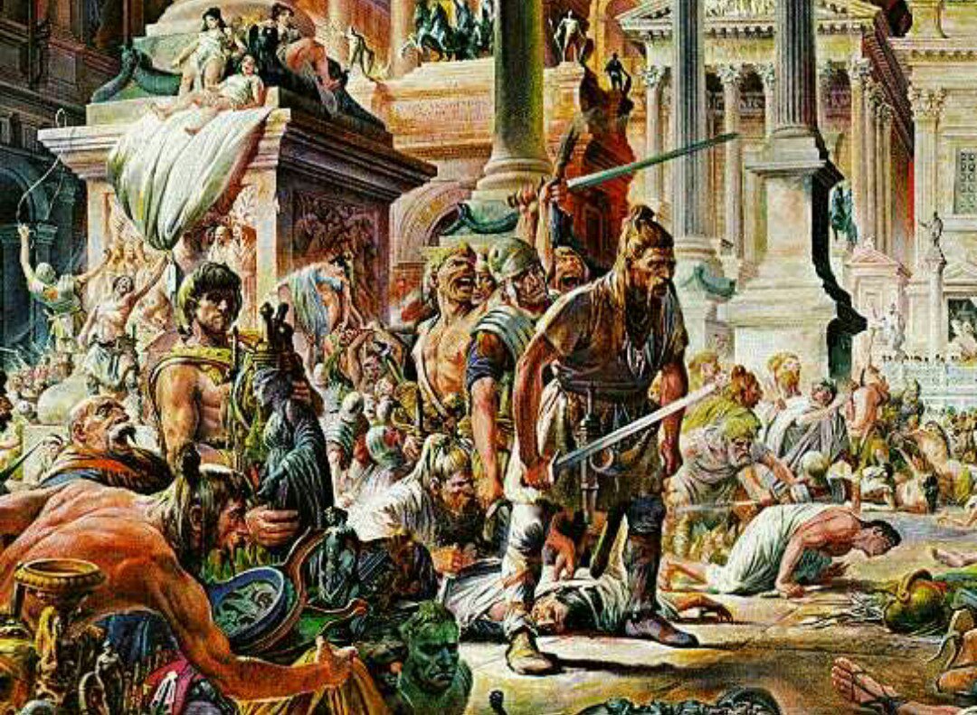 варвары в римской империи. взятие рима готами 410. э. разграбление рима варварами в 410 году. западная римская империя войны против варваров.