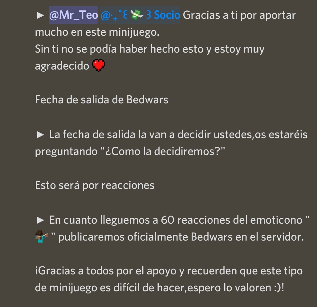 OlcanoMC's tweet image. ¡OFICIAL!
▶ Bedwars llegó al servidor 🥳