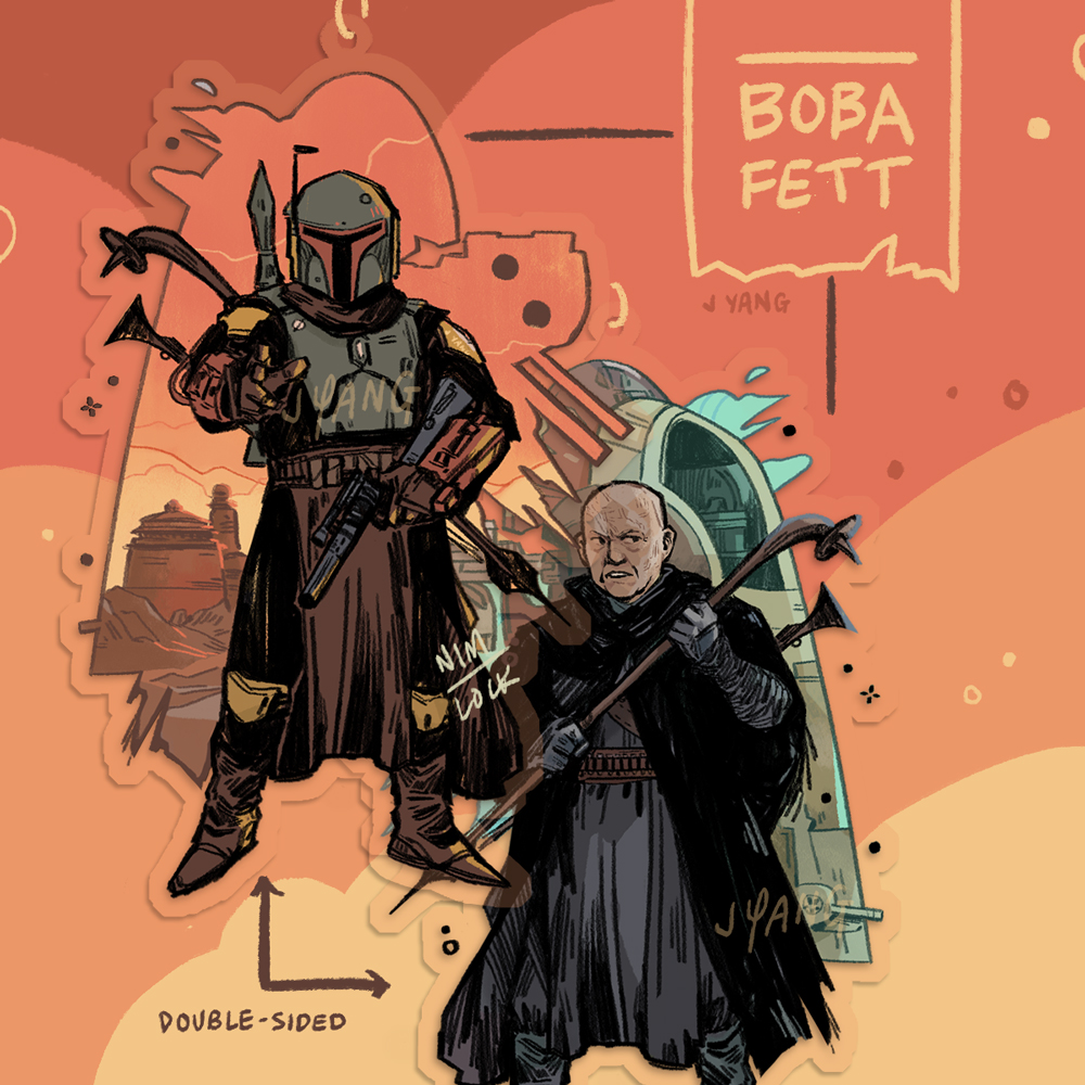 Here we gooo!!!! The result of a couple months of fixations. One art booklet, two charms, pre-orders open til Aug 2, 2021; to be fulfilled Oct-Jan. Link to pre-order in the reply 8)

#bobadin #bobafett #dindjarin #grogu 
