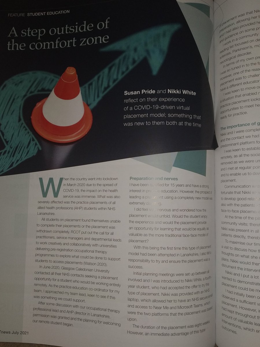 Well done to @SusanPride7  & @NikkiWhite44 for their fab reflections & article in July's OT News👏💫👏
@JaniceMcCOT 
@McCrossanPeter @RuthPaterson12
@NESnmahp @GcuOcc @NHSLOT
#PrBL #OccupationalTherapy 
#AHP #PracticeEducation