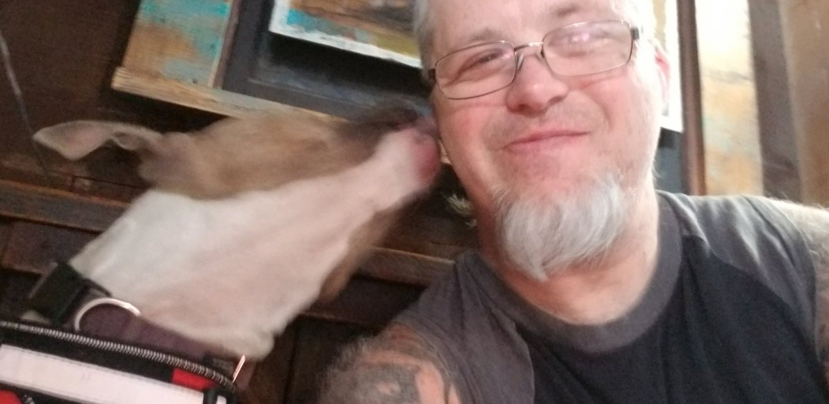 DoxRyan's tweet photo. It's going down, Nyx & I had a lunch date. Poutine and Chili Cheese Dogs! Much needed #MentalHealth break.
#doggodad #pitbull https://t.co/qKvk6dN8t0