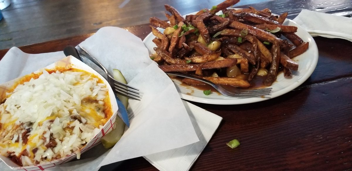 DoxRyan's tweet photo. It's going down, Nyx & I had a lunch date. Poutine and Chili Cheese Dogs! Much needed #MentalHealth break.
#doggodad #pitbull https://t.co/qKvk6dN8t0