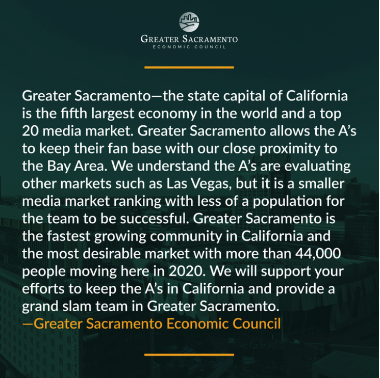 We hope <a href="/Athletics/">Athletics</a> and #Oakland can find common ground after today's city council meeting. 

One thing is certain: Let's keep the A's in #California.  <a href="/DaveKaval/">Dave Kaval</a> <a href="/MLB/">MLB</a> we will get to work for your team. ⚾️

#UproottoSac #SacramentoAs #KeepItinCA #StayinCA  #Baseball