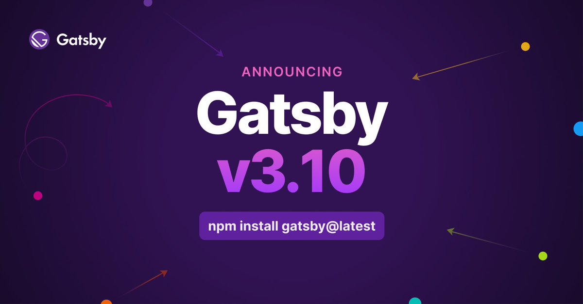🎉 Announcing: Gatsby v3.10

gatsbyjs.com/docs/reference…

Key highlights include: 
🏃🏽 Experimental: Parallel Query Running.
⚡ Experimental: Webpack persistent caching for gatsby develop.
🐛 Plus, eight notable bugfixes &amp; improvements.

💜 Thank you to all the Community contributors!