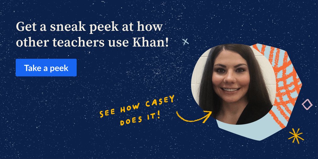 TeachWithKhan's tweet image. It&apos;s #TeacherTipsTuesday! 👩‍🏫Want to see how teachers like Casey Corn use Khan Academy?👀 Get a sneak peek into classrooms across the country in #KhanForEducators—our free teacher training program! 🏫 
Start @ khan.co/K4EUS and enter to win a $500 classroom makeover!✨