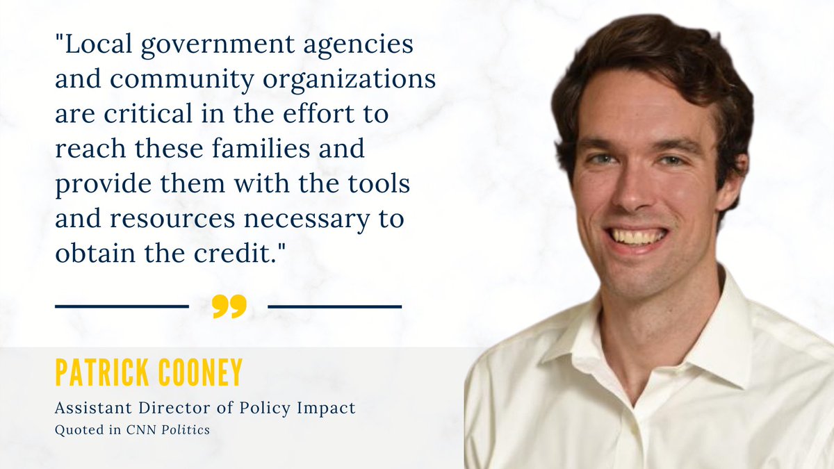 UMich's tweet image. In a @CNNPolitics article outlining IRS efforts to reach families that need the child tax credit the most, Patrick Cooney, assistant director of policy impact at #PovertySolutions, explains more about the credit and how to get it. myumi.ch/0WKBl