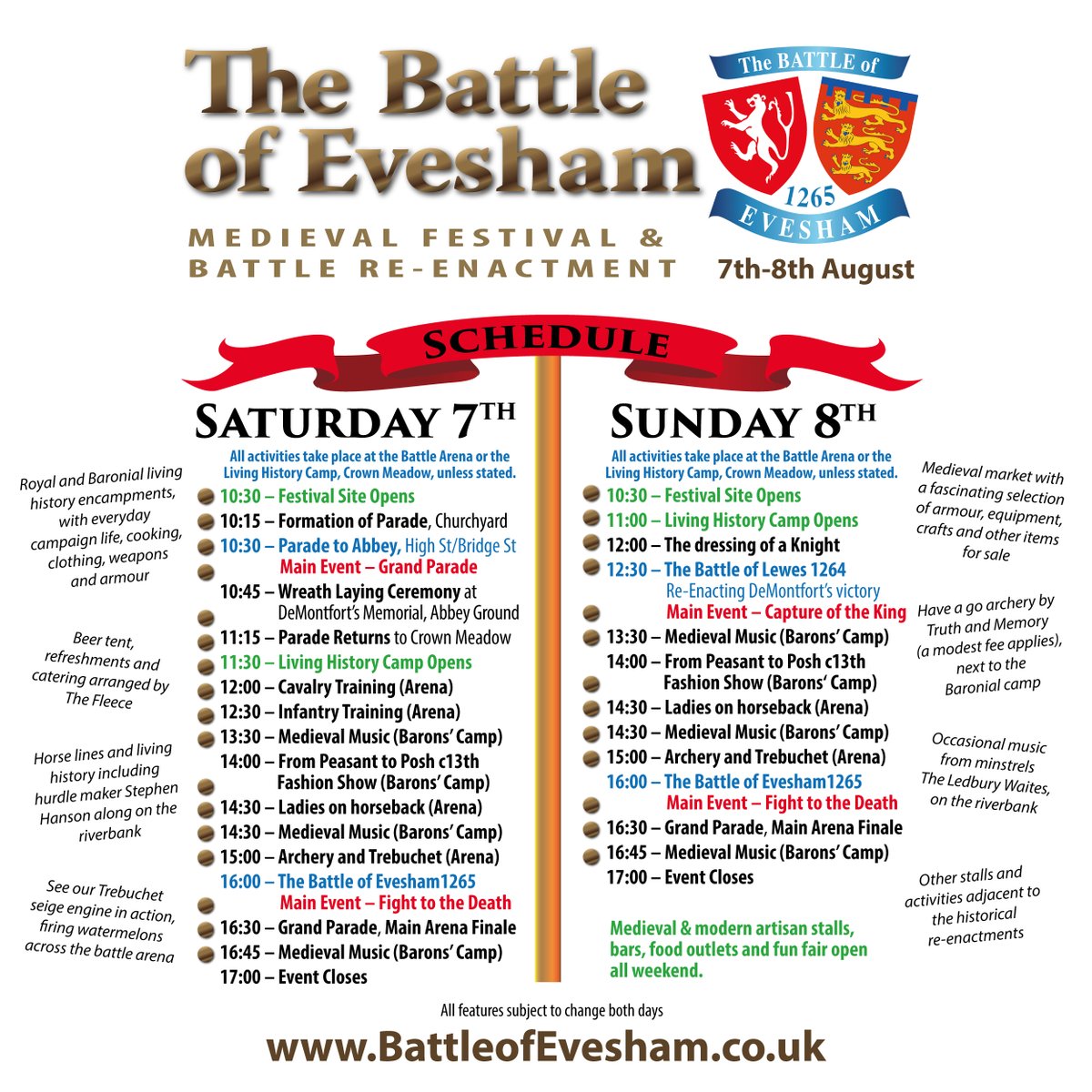 Schedule for the Battle of Evesham #eveshamhour
#worcestershirehour #Worcestershire