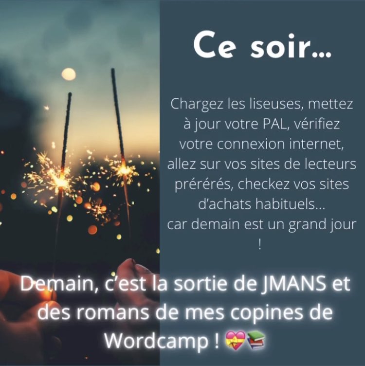 SophieJL25's tweet photo. Demain, c’est le grand jour !! ❤️ @StoriesByFyctia #wordcamp #ebook #JMANS https://t.co/gwl1O28faU