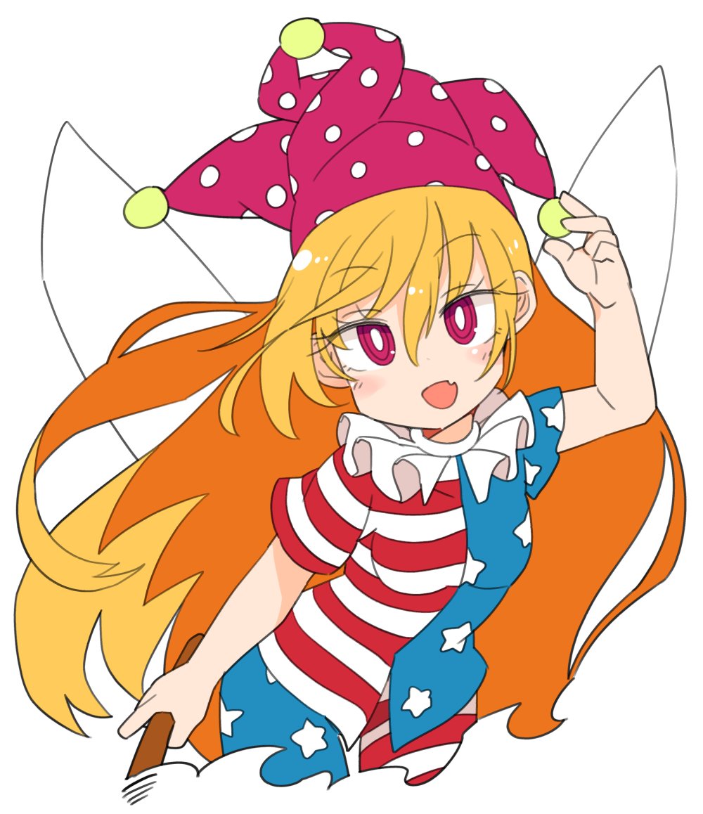 clownpiece 1girl solo long hair jester cap hat blonde hair white background  illustration images