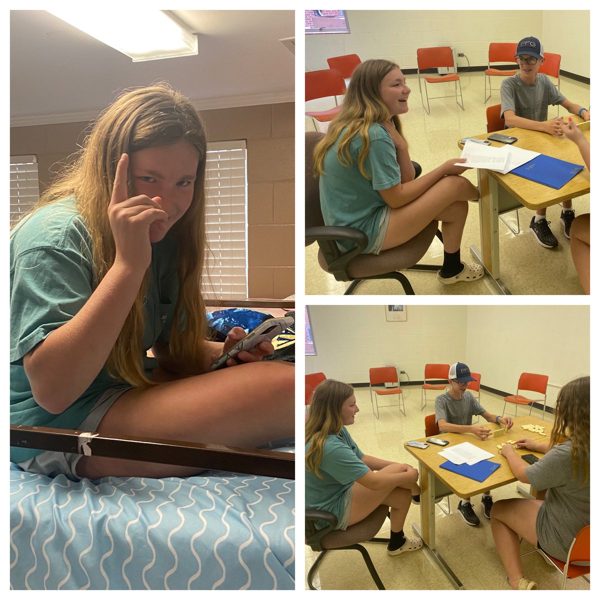 EaglevilleFFA's tweet image. Rylee Warbritton stealing the Camp Clements Domino’s Title for the week.  #campclements #team3 #campchamp