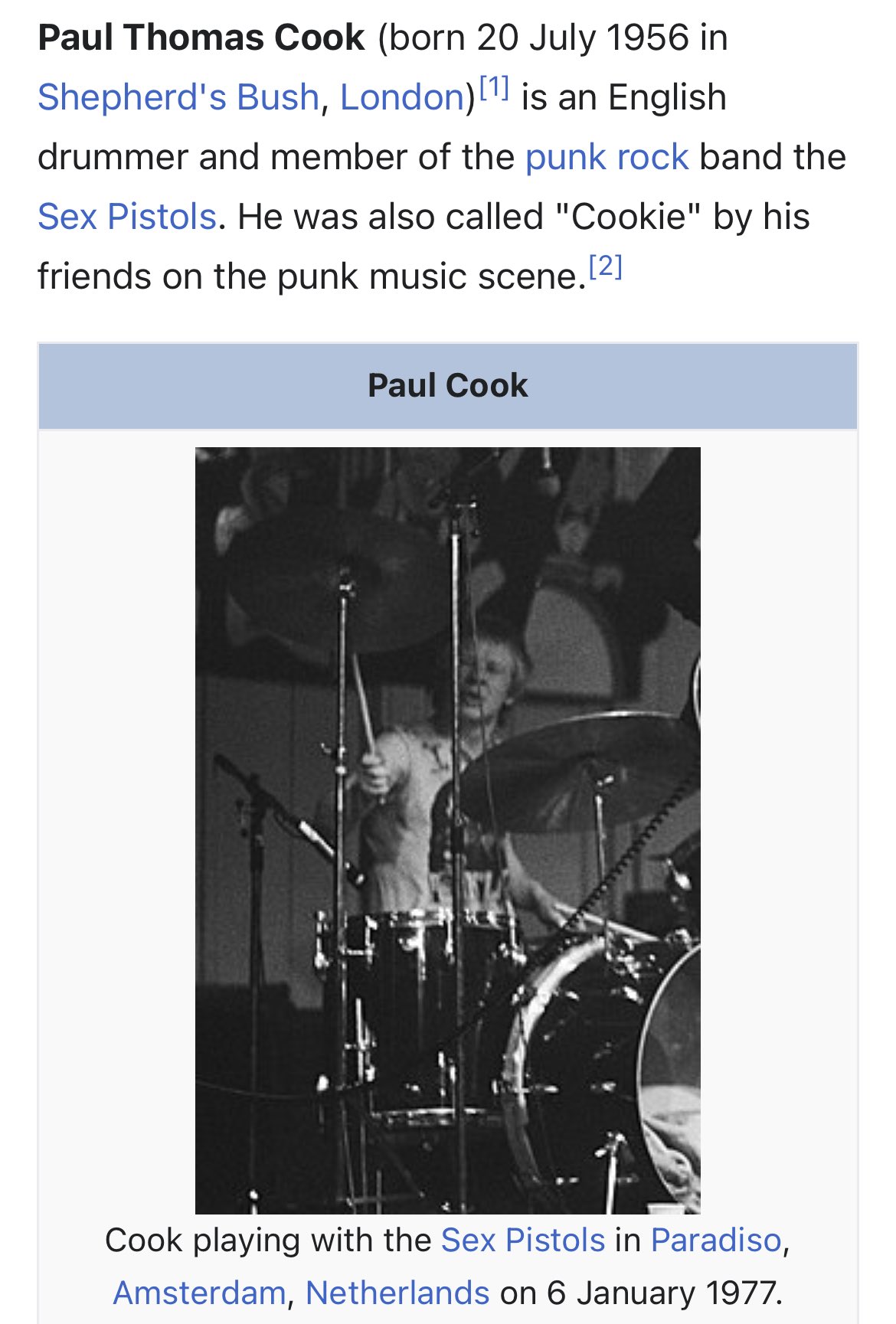 Happy Birthday Paul Cook of the Sex Pistols. 

A great bloke and a good friend. 