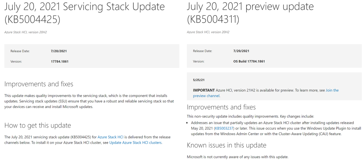 WZorNET's tweet photo. 😉📢⚙️July 20, 2021 #CumulativUpdatePreview #KB5004311 https://t.co/fiQa27LP0G and #ServicingStackUpdate #KB5004425 https://t.co/RCPZeCUd3u for Azure Stack HCI, version 20H2 https://t.co/uZuqcJhIYp