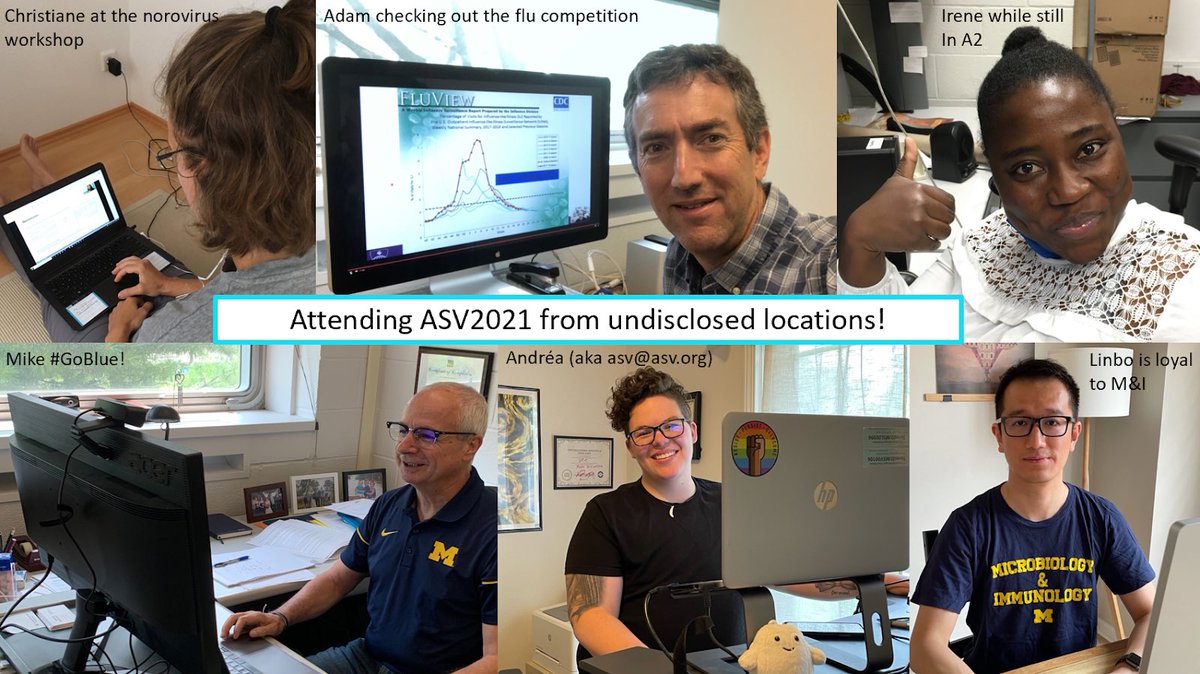 AmerSocVirol's tweet photo. Virologists @Umich are enjoying #ASV2021 from beautiful Ann Arbor and other places! @UMMicroImmuno @UMCDB @umichmedicine  @lauringlab @CWobus @mimperia @JasonBWeinberg1 @Dr_Sprggs @DreaBea @VirusProfSings #LoveVirology https://t.co/0ONElFNVkh