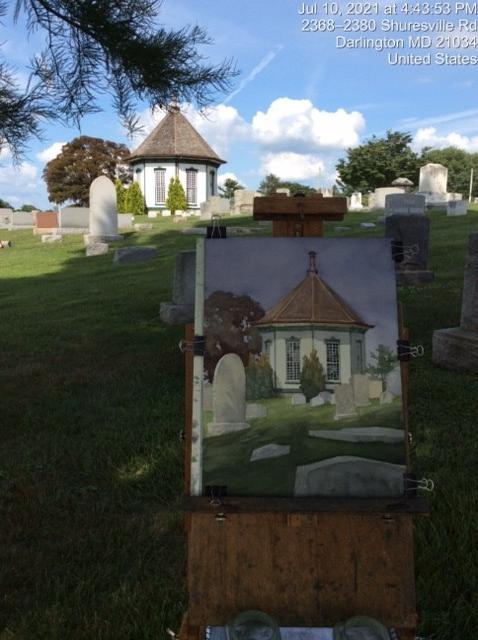 MarylandCFA's tweet photo. Juried artists Kathleen and Michael Kotarba visited Darlington to paint what Kathleen calls "architectural challenges" and "gems."  See what other artists are painting in the 2021 Harford Plein Air Painting Festival at:  https://t.co/6VwULeaTc6 https://t.co/iemJAkDZ1W