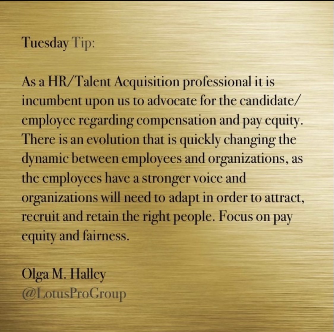 LotusProGroup's tweet photo. Today's #TuesdayTip is about advocating for candidates and employees regarding compensation, and focusing on pay equity and fairness.

#LPG #HR #consultants #talentacquisition #payequity #culture #compensation #diversity #inclusion #advocateforcandidates #advocateforemployees https://t.co/raXgiIDW4c