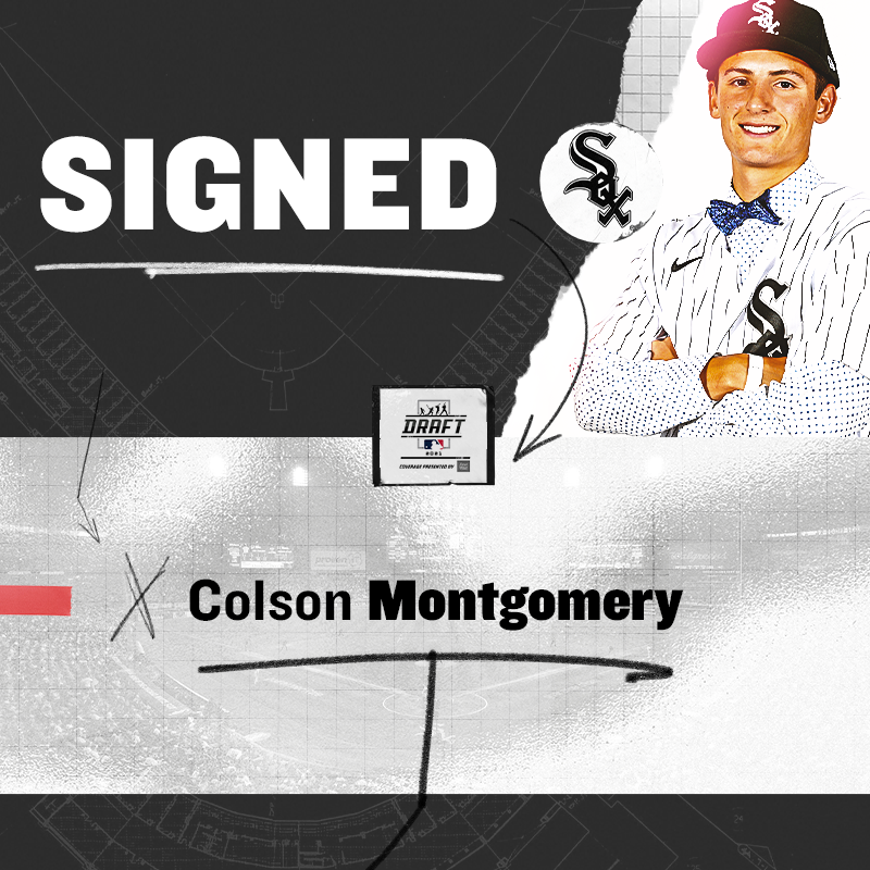 whitesox's tweet photo. The #WhiteSox have signed shortstop Colson Montgomery, their first-round pick (22nd overall) in the 2021 Major League Baseball First-Year Player Draft, to a minor-league contract with a $3.027-million signing bonus.