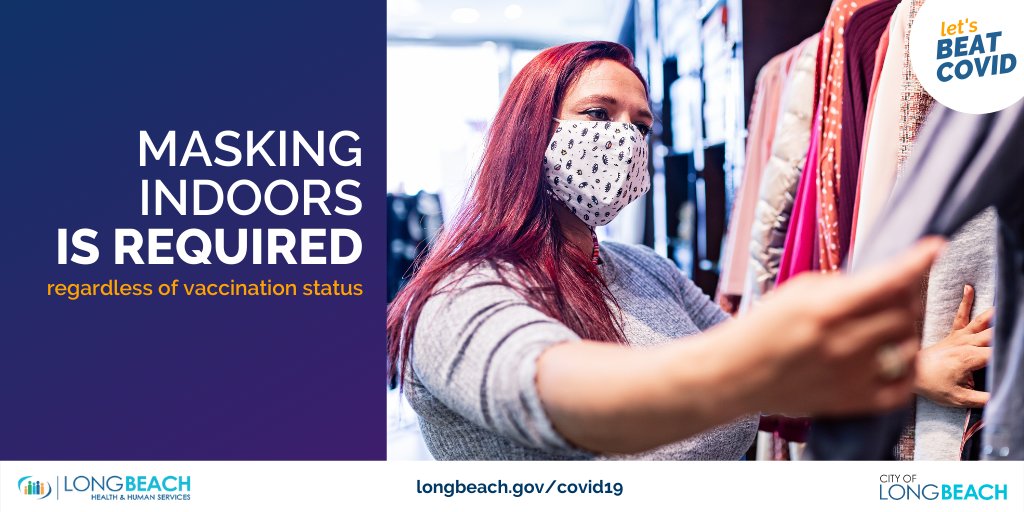 LongBeachCity's tweet photo. Please #WearAMask indoors even if you are vaccinated. Cases are going up and we need everyone to help end the spread.
#LetsBeatCovid #SlowtheSpreadLB #GetVaccinated https://t.co/I7yXBCIHVm