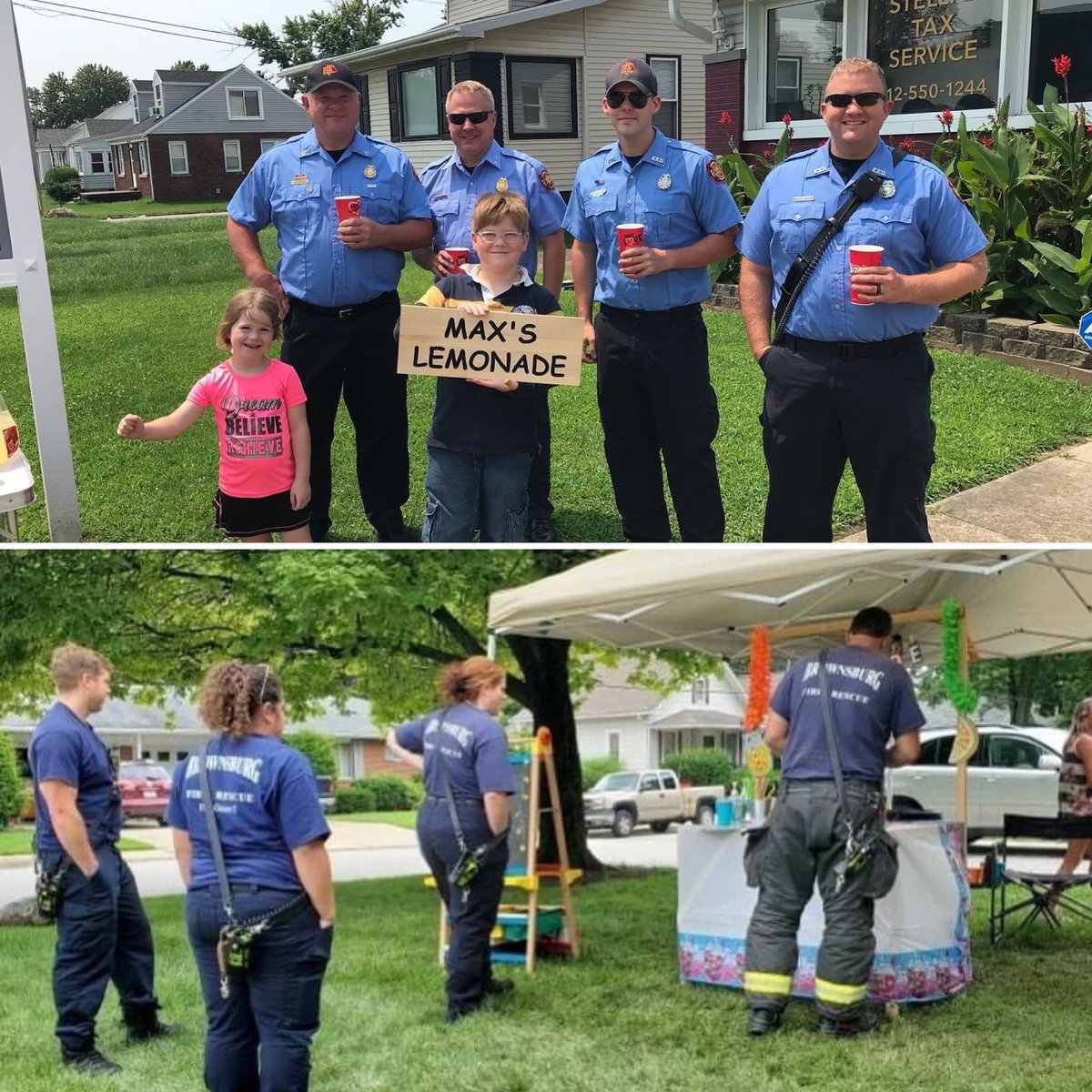 While out serving their communities, crews from <a href="/EvansvilleFD/">Evansville Fire Department</a> and <a href="/BrownsburgFire/">Brownsburg Fire Territory</a> decided to stop and supports these young entrepreneurs with their lemonade stand. Thank you for the great tasting lemonade!