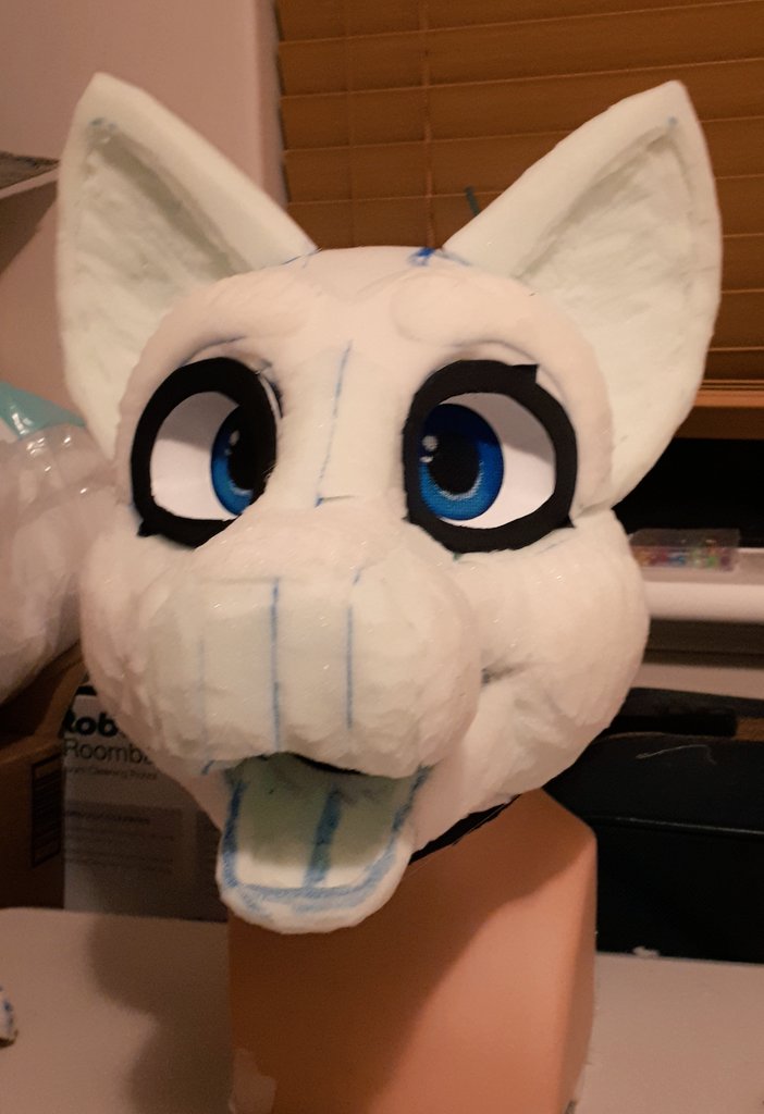jesdenart's tweet photo. #wipwednesday again! With Storm done I'm back on this happy lad! Excuse his lack of eyes in one shot and no nose in the other 😂 

#fursuit #fursuitmaking #furry #furryfandom #fursuiter https://t.co/xEt45jNOgi