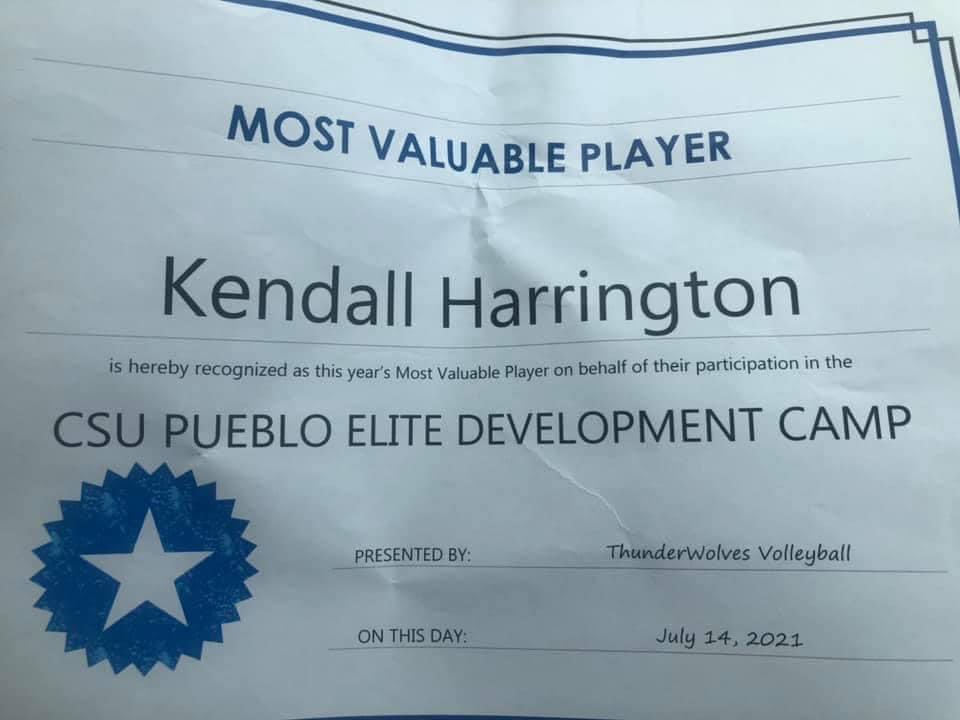 Kendall Harrington from our 18 Adidas team, visited beautiful Colorado to attend her new home school camp this past week. 

Kendall showed up and showed out, earning the MVP award for the camp. 

Great choice CSU-Pueblo and CONGRATS, Kendall! 

#sajuniors #18Adidas #collegecamps