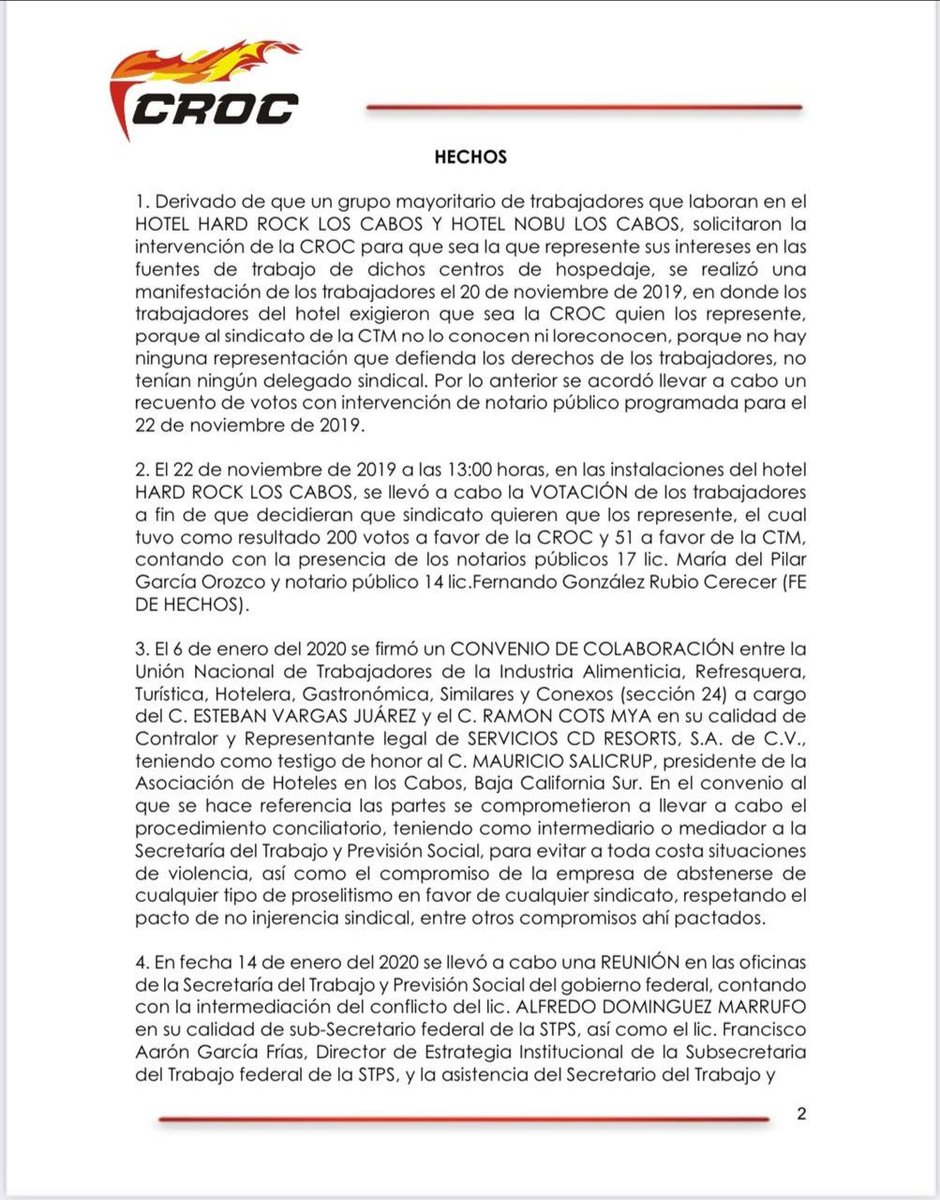crocseccion77's tweet photo. La #CROC informa a la opinión pública su POSICIONAMIENTO DE RESPALDO a los trabajadores afectados por el grave incumplimiento de sus derechos laborales en los hoteles @HRHLosCabos y @NobuLosCabos en Baja California Sur
#LibertadSindicalYa #CROCcontigo https://t.co/xHzAi8Oql4 https://t.co/VusORQHo5Z