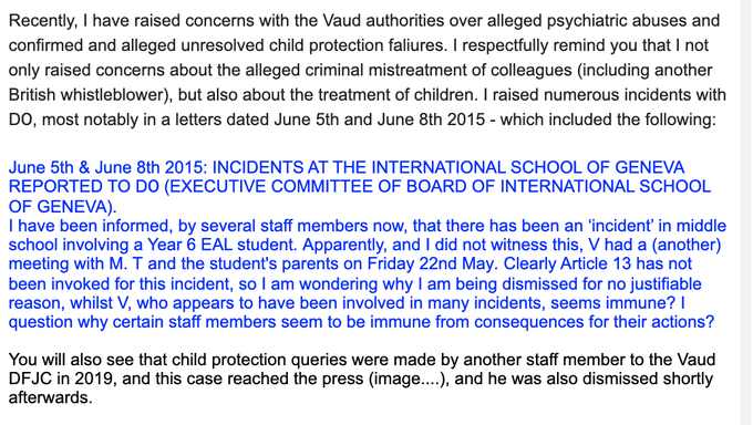 SUSANBR47706704's tweet photo. @DavidBHawley @EcolintGeneva entrusted with implementation of child protection policy - but apparently not investigating confirmed/alleged child prot....n allegations & crimes against whistleblowers! @iborganization @CISEducation @durham_uni @ssp_syndicat @VPOD_Schweiz #vickytuck https://t.co/DNzbHBe5og