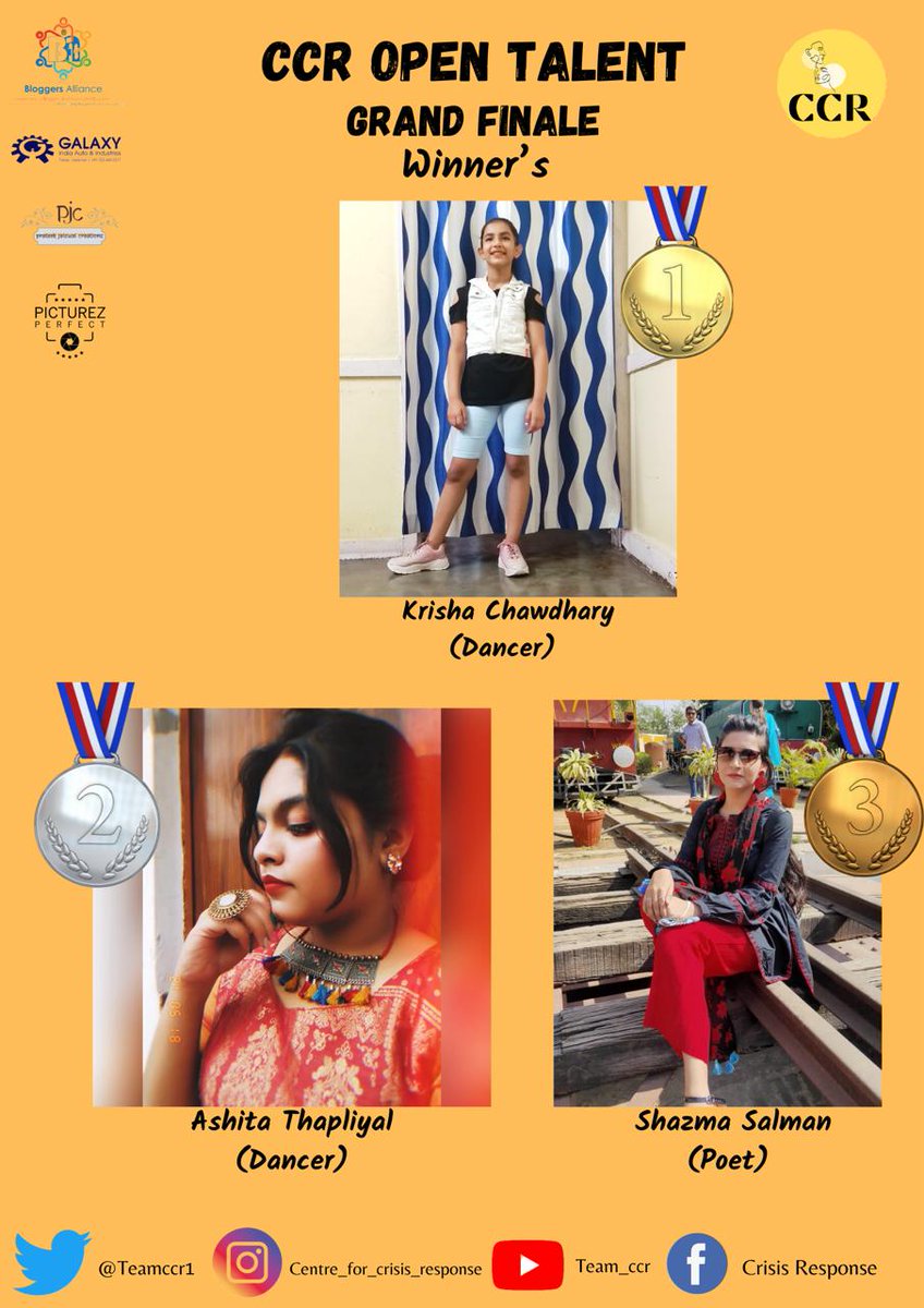 TEAMCCR1's tweet photo. Hello everyone 🙏

Team CCR proudly declares the result of CCR Open Talent: Season 1 🔊🔊

All the contestants have performed amazingly and Team CCR could not be more proud than this. We are overwhelmed with the responses. 💯💯

Congratulations to all the Winners🥳🥳

#TEAMCCR https://t.co/sp7DpMvVNG
