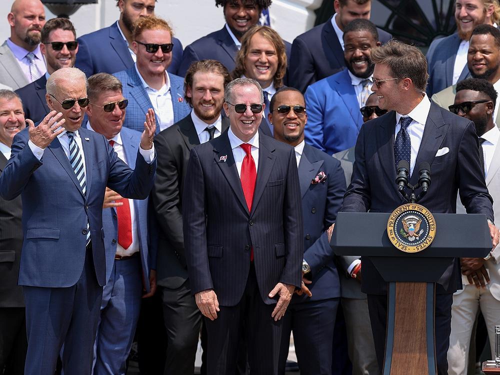 Tom Brady jokes with Biden about Trump's false election claims