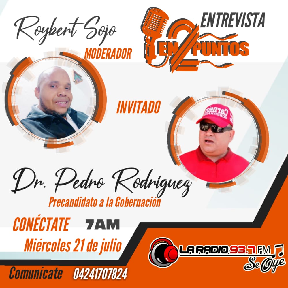 #21jul Nos encontramos este miércoles en tu espacio radial "En 2 Puntos". 

TERÁN, una sola GUAIRA.

<a href="/NicolasMaduro/">Nicolás Maduro</a> 
<a href="/Jateranoficial/">José Alejandro Terán</a>
<a href="/RoybertSojo/">Roybert Sojo</a> 
<a href="/PartidoPSUV/">PSUV</a>