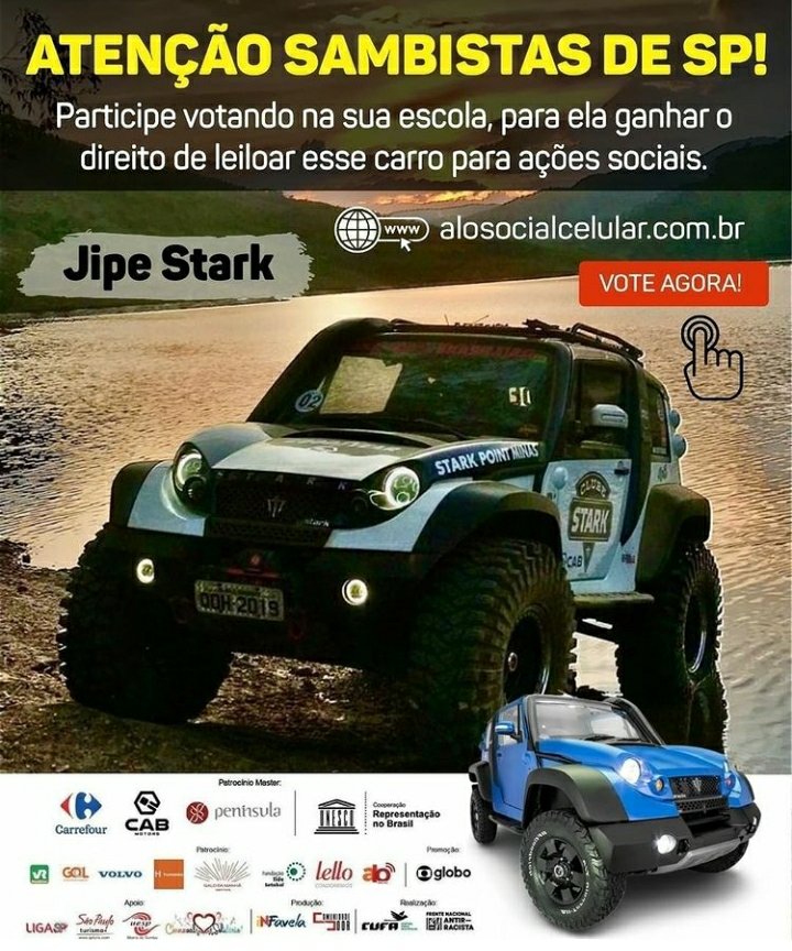 blackeblack_'s tweet image. &quot;Quem não gosta de samba, bom sujeito não é...&quot;
O seu voto pode fazer esse Jipe ir para a sua escola de
samba do coração.
Quer saber como? Basta entrar nesse site, escolher a sua
escola e votar
alosocialcelular.com.br/votacao-leilao/