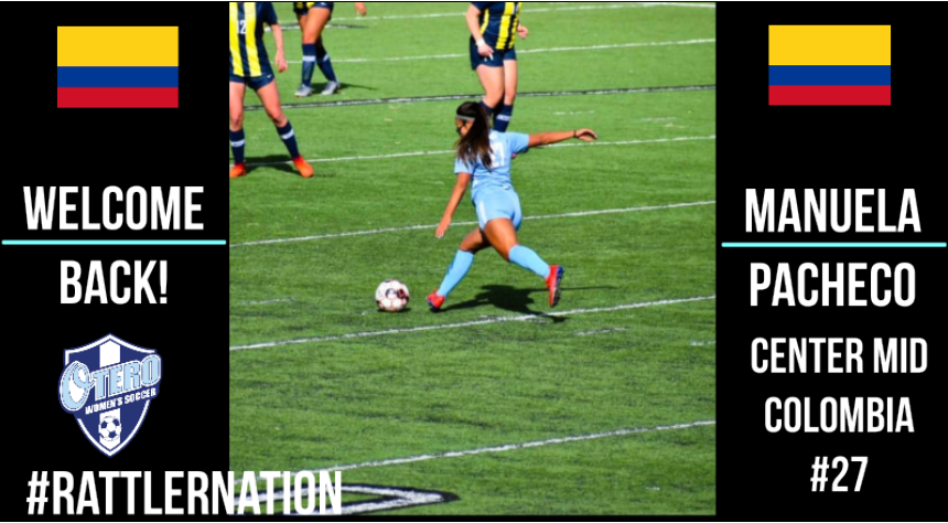 OteroSoccer's tweet photo. Meet the Rattlers: Day 20
Please join in welcoming back 2nd Team-All Region 9 Center Mid Manuela Pacheco out of Bogota, Colombia. Manuela started all her games during her freshman year, while having a perfect 4.0 gpa in the classroom. 

Welcome back to #RattlerNation Manu! https://t.co/hEbuSSBGPu