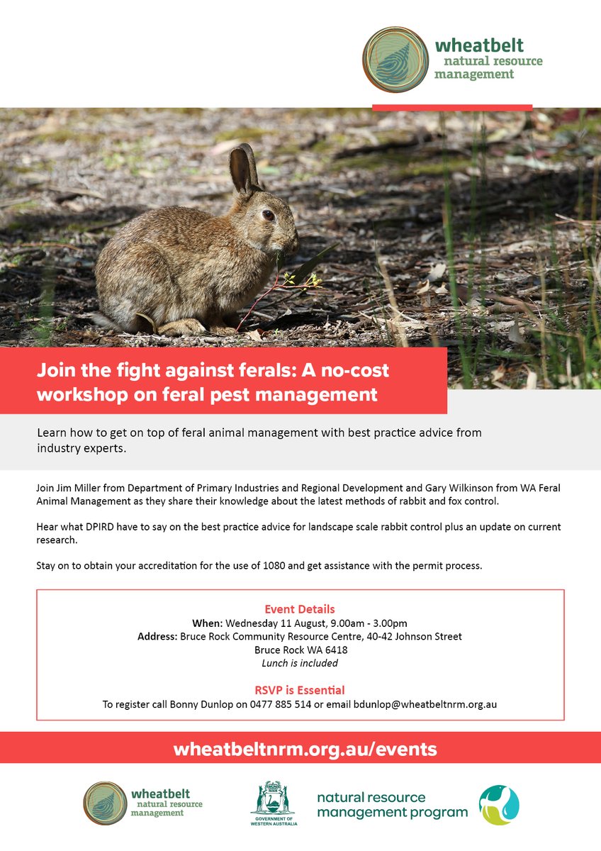 Join <a href="/Wheatbeltnrm/">Wheatbelt NRM</a>  for a workshop on feral animals here in Bruce Rock!!