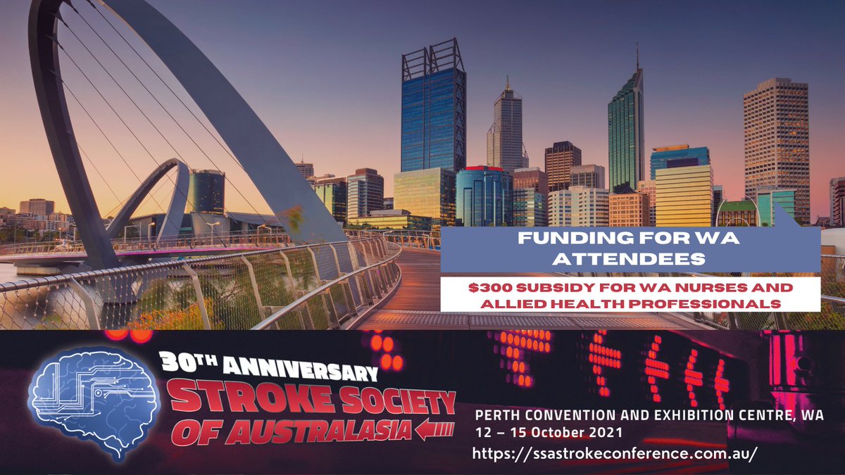 Calling all WA Nurses and Allied Health Professionals! 
There is now funding to assist you in attending the upcoming SSA Conference 2021 in October. Don't miss out on this subsidy worth $300! Find out more on our website ssastrokeconference.com.au/register/