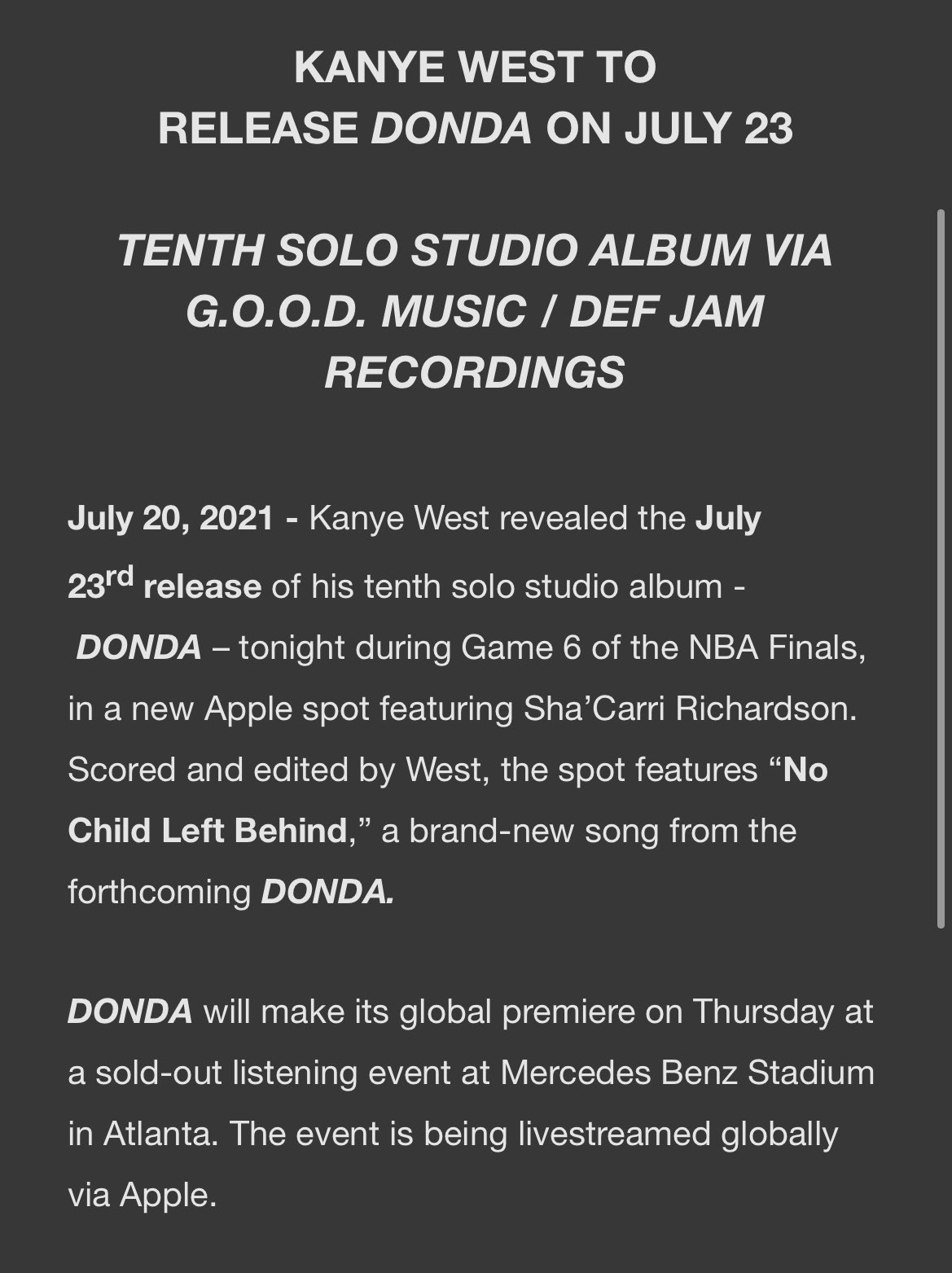 Andrew Barber On Twitter Kanye West S Donda Album Confirmed For Friday