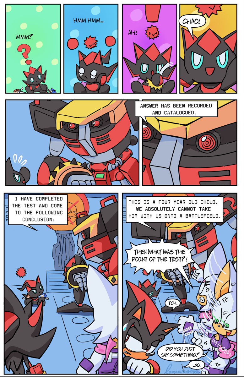 "Team Dark: THE FOURTH MEMBER" [page 3 of 3] 
And now, the thrilling conclusion.
#sonic #sonicthehedgehog #comic #teamdark #sonicau 